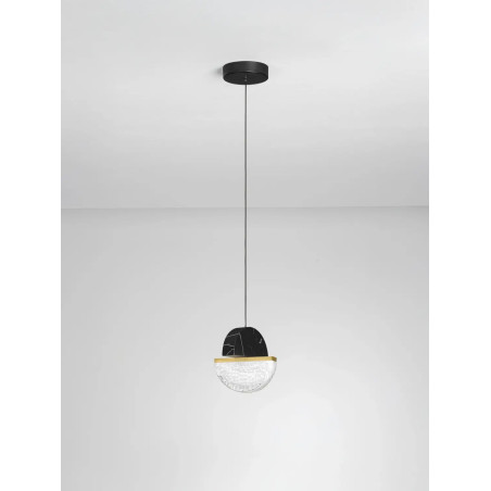 Lampa wisząca marmurowo-szklana Pianetti 16cm LED 2700K czarny marmur / złoty mosiądz / przeźroczysty