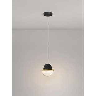 Lampa wisząca marmurowo-szklana Pianetti 16cm LED 2700K czarny marmur / złoty mosiądz / przeźroczysty