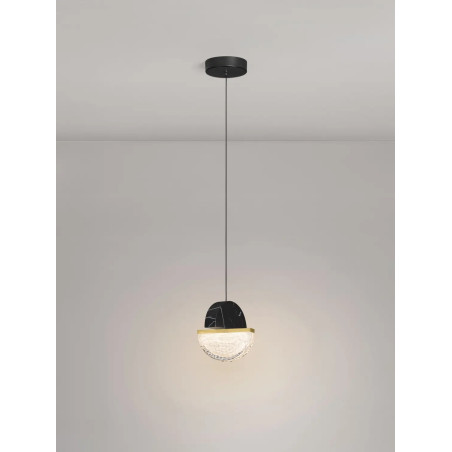 Lampa wisząca marmurowo-szklana Pianetti 16cm LED 2700K czarny marmur / złoty mosiądz / przeźroczysty