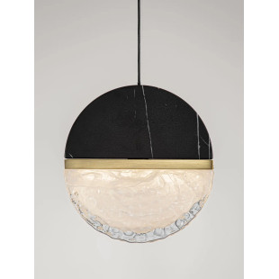 Lampa wisząca marmurowo-szklana Pianetti 16cm LED 2700K czarny marmur / złoty mosiądz / przeźroczysty