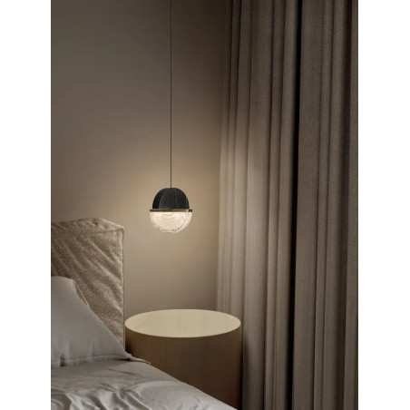 Lampa wisząca marmurowo-szklana Pianetti 16cm LED 2700K czarny marmur / złoty mosiądz / przeźroczysty