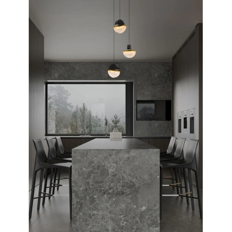 Lampa wisząca marmurowo-szklana 3 punktowa Pianetti 38cm LED 3000K czarny marmur / złoty mosiądz / przeźroczysty