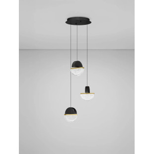 Lampa wisząca marmurowo-szklana 3 punktowa Pianetti 38cm LED 3000K czarny marmur / złoty mosiądz / przeźroczysty