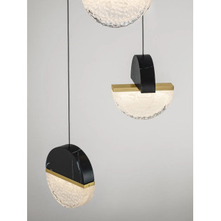 Lampa wisząca marmurowo-szklana 3 punktowa Pianetti 38cm LED 3000K czarny marmur / złoty mosiądz / przeźroczysty