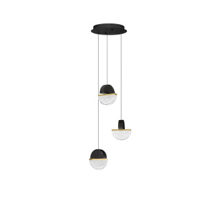 Lampa wisząca marmurowo-szklana 3 punktowa Pianetti 38cm LED 2700K czarny marmur / złoty mosiądz / przeźroczysty