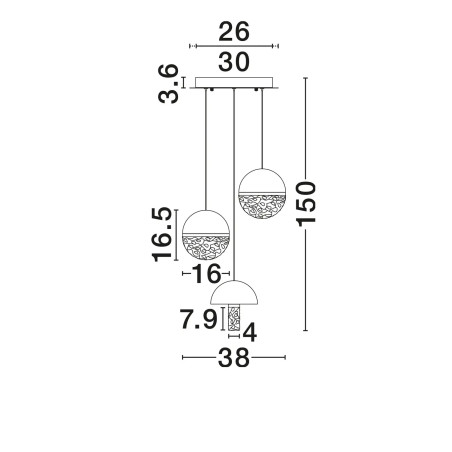 Lampa wisząca marmurowo-szklana 3 punktowa Pianetti 38cm LED 2700K czarny marmur / złoty mosiądz / przeźroczysty