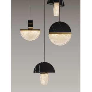 Lampa wisząca marmurowo-szklana 5 punktowa Pianetti 46cm LED 3000K czarny marmur / złoty mosiądz / przeźroczysty