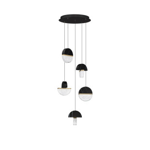 Lampa wisząca marmurowo-szklana 5 punktowa Pianetti 46cm LED 2700K czarny marmur / złoty mosiądz / przeźroczysty