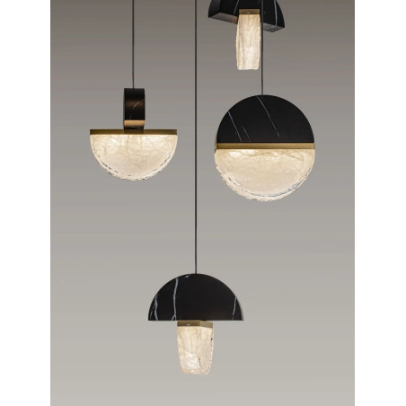 Lampa wisząca marmurowo-szklana 5 punktowa Pianetti 46cm LED 2700K czarny marmur / złoty mosiądz / przeźroczysty