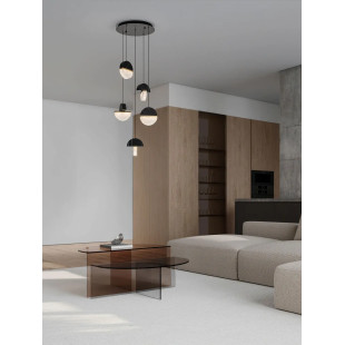 Lampa wisząca marmurowo-szklana 5 punktowa Pianetti 46cm LED 2700K czarny marmur / złoty mosiądz / przeźroczysty