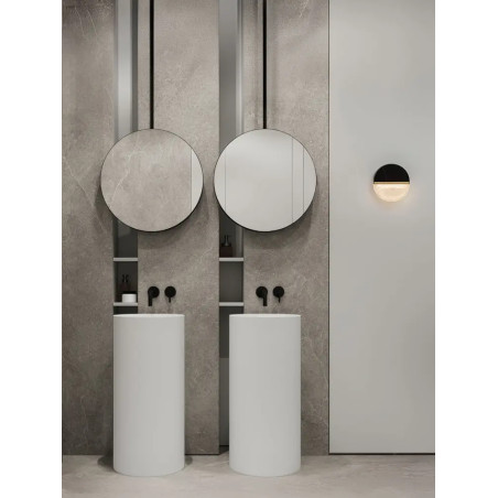 Kinkiet okrągły marmurowo-szklany Pianetti 15,8cm IP44 LED 3000K czarny marmur / złoty mosiądz / przeźroczysty