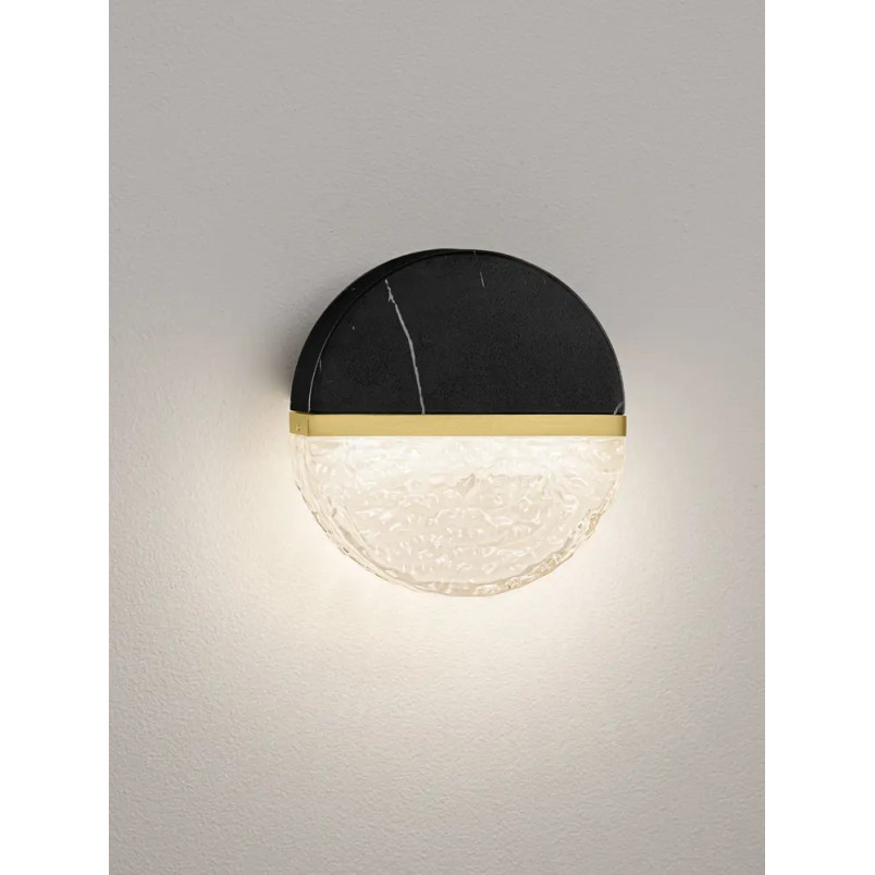 Kinkiet okrągły marmurowo-szklany Pianetti 15,8cm IP44 LED 3000K czarny marmur / złoty mosiądz / przeźroczysty