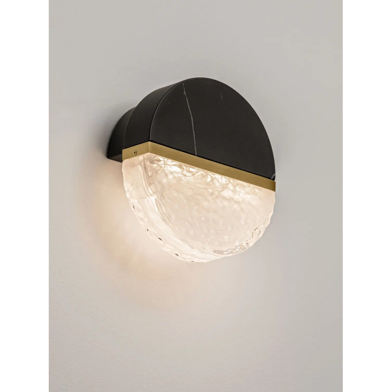 Kinkiet okrągły marmurowo-szklany Pianetti 15,8cm IP44 LED 2700K czarny marmur / złoty mosiądz / przeźroczysty