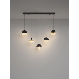 Lampa wisząca marmurowo-szklana 5 punktowa na listwie Pianetti 104cm LED 3000K czarny marmur / złoty mosiądz / przeźroczysty