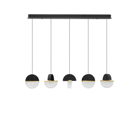 Lampa wisząca marmurowo-szklana 5 punktowa na listwie Pianetti 104cm LED 3000K czarny marmur / złoty mosiądz / przeźroczysty