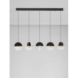 Lampa wisząca marmurowo-szklana 5 punktowa na listwie Pianetti 104cm LED 3000K czarny marmur / złoty mosiądz / przeźroczysty