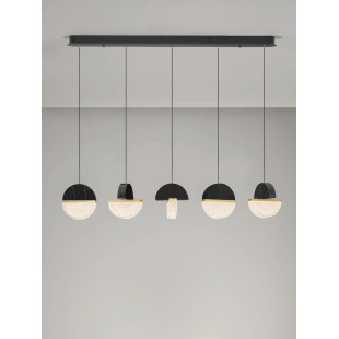 Lampa wisząca marmurowo-szklana 5 punktowa na listwie Pianetti 104cm LED 3000K czarny marmur / złoty mosiądz / przeźroczysty