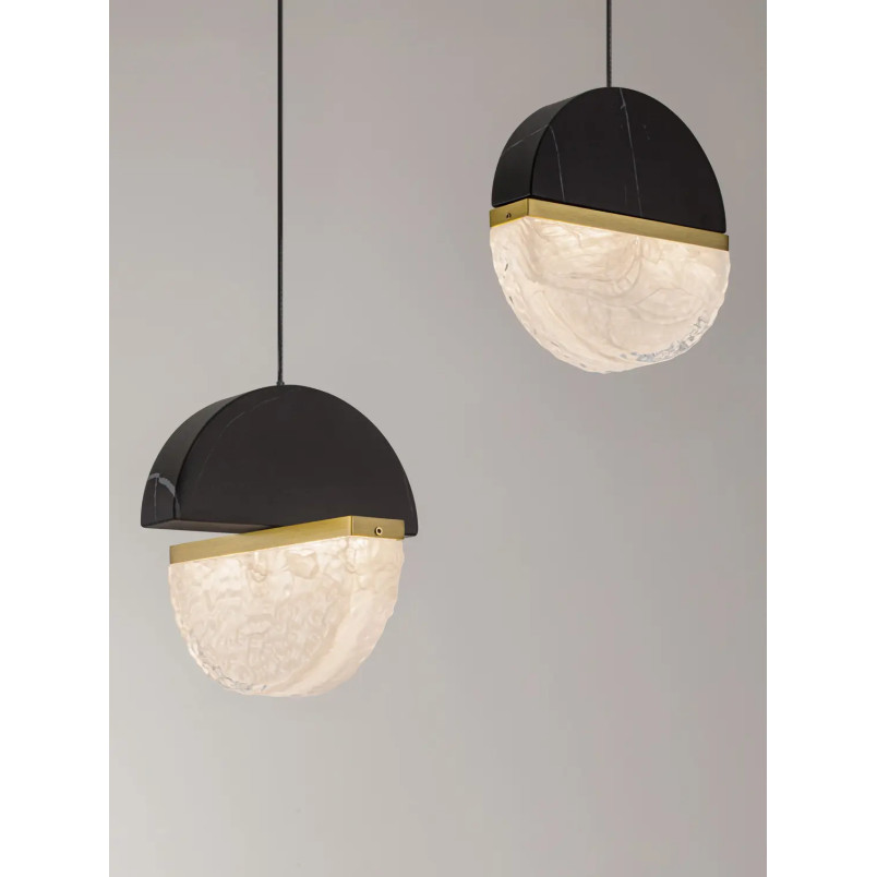 Lampa wisząca marmurowo-szklana 5 punktowa na listwie Pianetti 104cm LED 3000K czarny marmur / złoty mosiądz / przeźroczysty