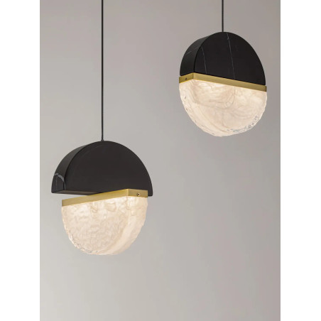 Lampa wisząca marmurowo-szklana 5 punktowa na listwie Pianetti 104cm LED 2700K czarny marmur / złoty mosiądz / przeźroczysty