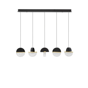 Lampa wisząca marmurowo-szklana 5 punktowa na listwie Pianetti 104cm LED 2700K czarny marmur / złoty mosiądz / przeźroczysty