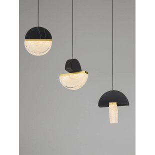 Lampa wisząca marmurowo-szklana 5 punktowa na listwie Pianetti 104cm LED 2700K czarny marmur / złoty mosiądz / przeźroczysty