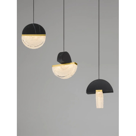 Lampa wisząca marmurowo-szklana 5 punktowa na listwie Pianetti 104cm LED 2700K czarny marmur / złoty mosiądz / przeźroczysty