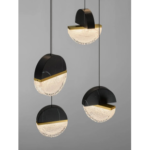 Lampa wisząca marmurowo-szklana Pianetti 78cm LED 3000K czarny marmur / złoty mosiądz / przeźroczysty