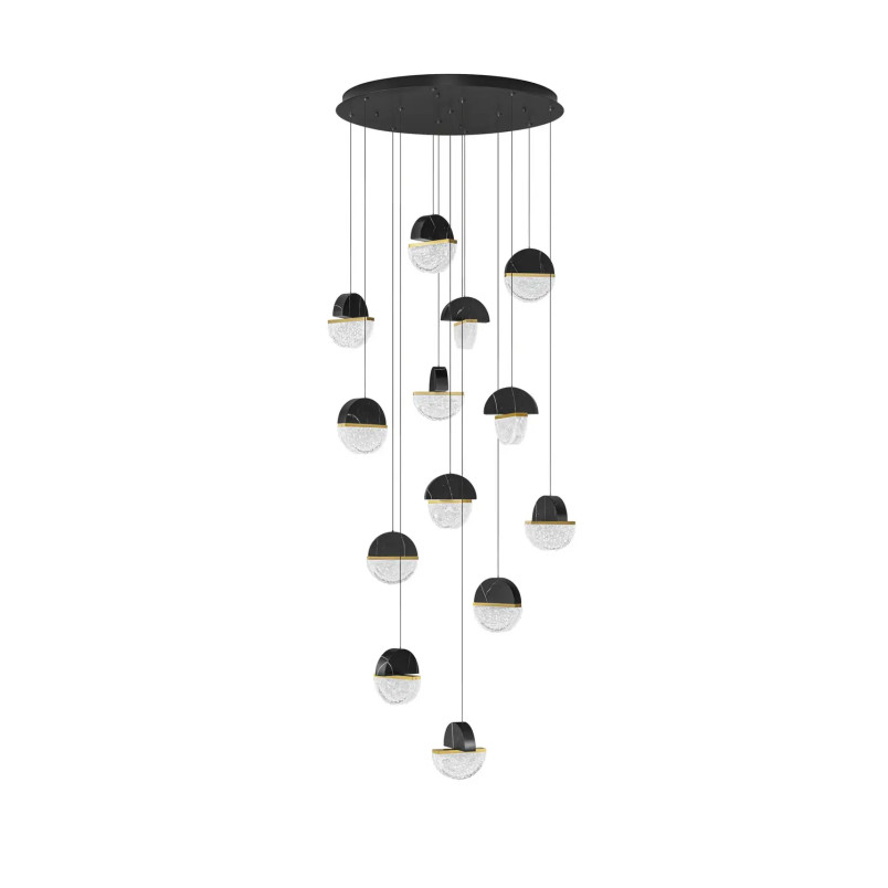 Lampa wisząca marmurowo-szklana Pianetti 78cm LED 3000K czarny marmur / złoty mosiądz / przeźroczysty