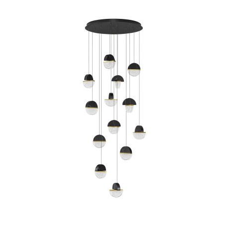 Lampa wisząca marmurowo-szklana Pianetti 78cm LED 3000K czarny marmur / złoty mosiądz / przeźroczysty