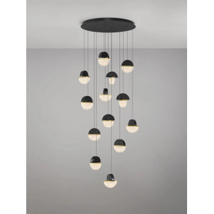 Lampa wisząca marmurowo-szklana Pianetti 78cm LED 3000K czarny marmur / złoty mosiądz / przeźroczysty
