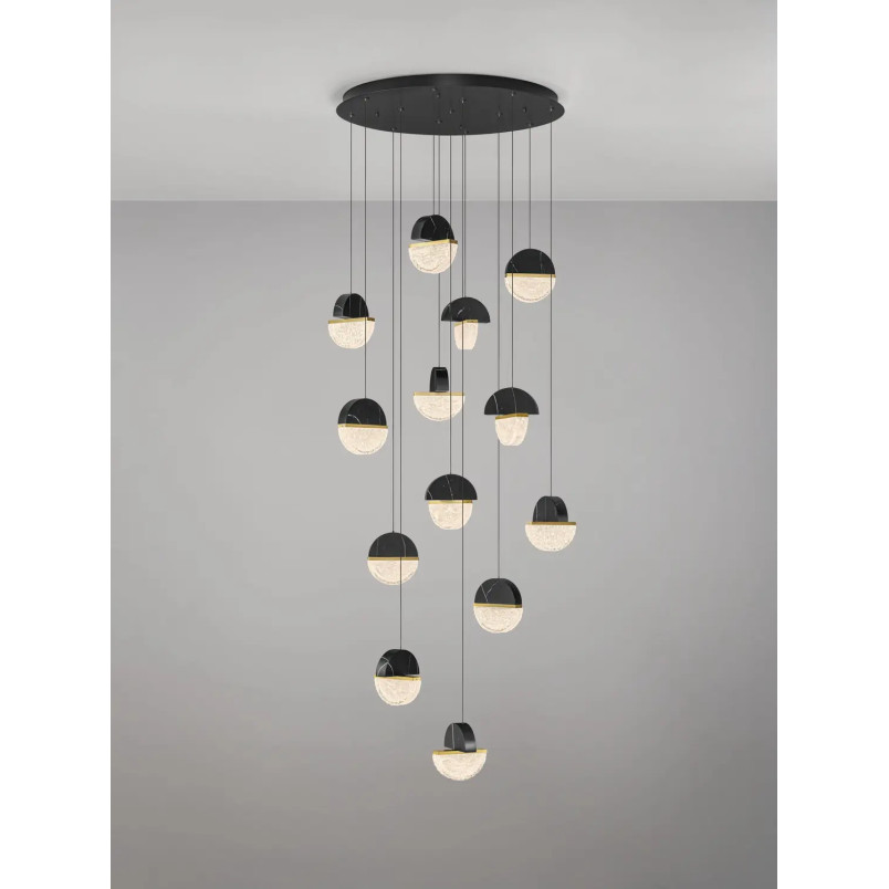 Lampa wisząca marmurowo-szklana Pianetti 78cm LED 3000K czarny marmur / złoty mosiądz / przeźroczysty