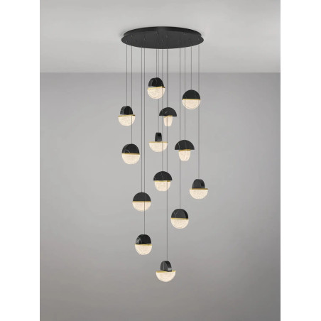 Lampa wisząca marmurowo-szklana Pianetti 78cm LED 3000K czarny marmur / złoty mosiądz / przeźroczysty