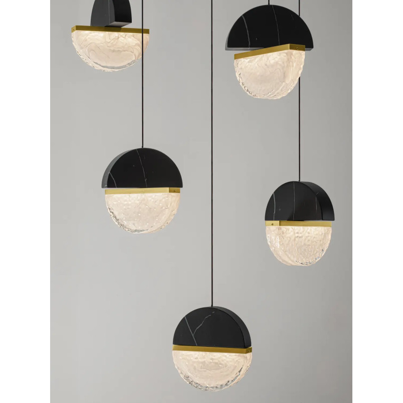 Lampa wisząca marmurowo-szklana Pianetti 78cm LED 3000K czarny marmur / złoty mosiądz / przeźroczysty