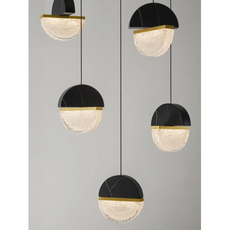 Lampa wisząca marmurowo-szklana Pianetti 78cm LED 3000K czarny marmur / złoty mosiądz / przeźroczysty