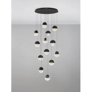 Lampa wisząca marmurowo-szklana Pianetti 78cm LED 2700K czarny marmur / złoty mosiądz / przeźroczysty