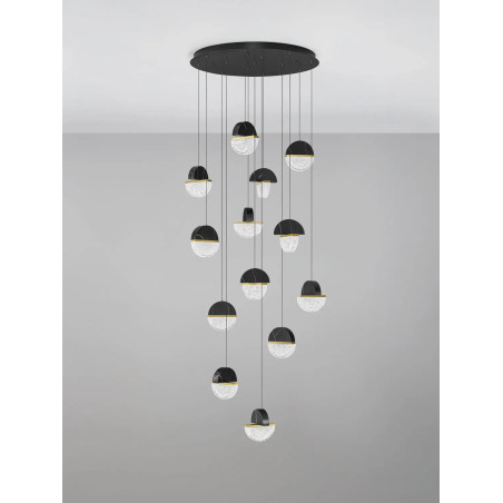 Lampa wisząca marmurowo-szklana Pianetti 78cm LED 2700K czarny marmur / złoty mosiądz / przeźroczysty