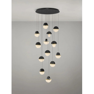 Lampa wisząca marmurowo-szklana Pianetti 78cm LED 2700K czarny marmur / złoty mosiądz / przeźroczysty