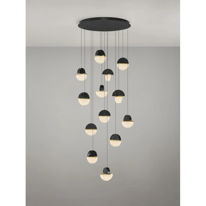 Lampa wisząca marmurowo-szklana Pianetti 78cm LED 2700K czarny marmur / złoty mosiądz / przeźroczysty