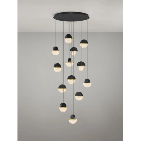 Lampa wisząca marmurowo-szklana Pianetti 78cm LED 2700K czarny marmur / złoty mosiądz / przeźroczysty