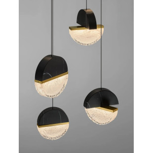 Lampa wisząca marmurowo-szklana Pianetti 78cm LED 2700K czarny marmur / złoty mosiądz / przeźroczysty