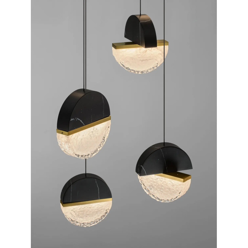 Lampa wisząca marmurowo-szklana Pianetti 78cm LED 2700K czarny marmur / złoty mosiądz / przeźroczysty