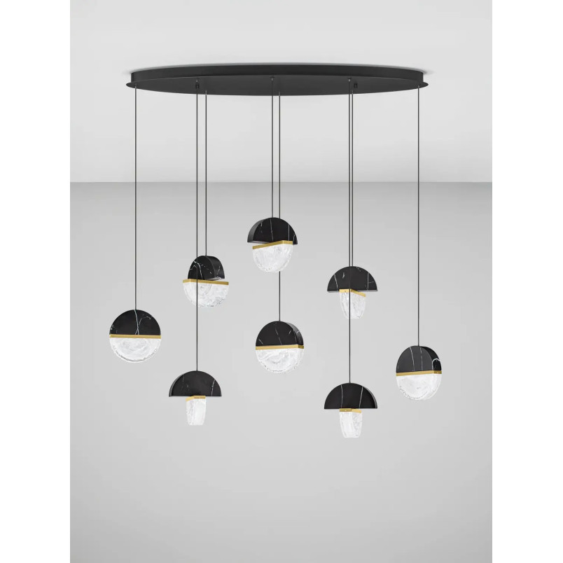 Lampa wisząca marmurowo-szklana Pianetti 105cm LED 3000K czarny marmur / złoty mosiądz / przeźroczysty