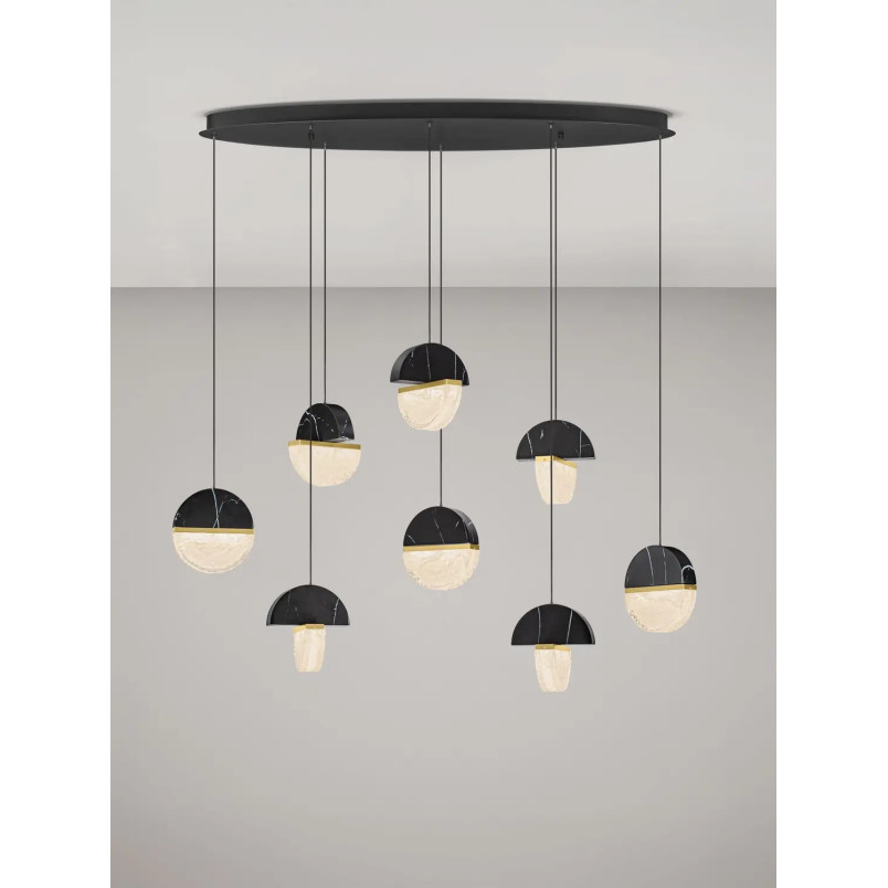 Lampa wisząca marmurowo-szklana Pianetti 105cm LED 3000K czarny marmur / złoty mosiądz / przeźroczysty