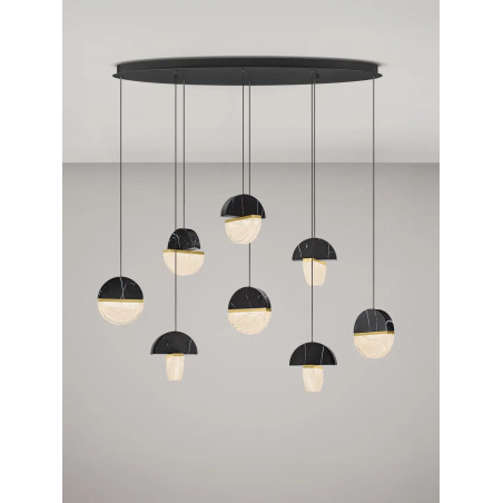 Lampa wisząca marmurowo-szklana Pianetti 105cm LED 3000K czarny marmur / złoty mosiądz / przeźroczysty