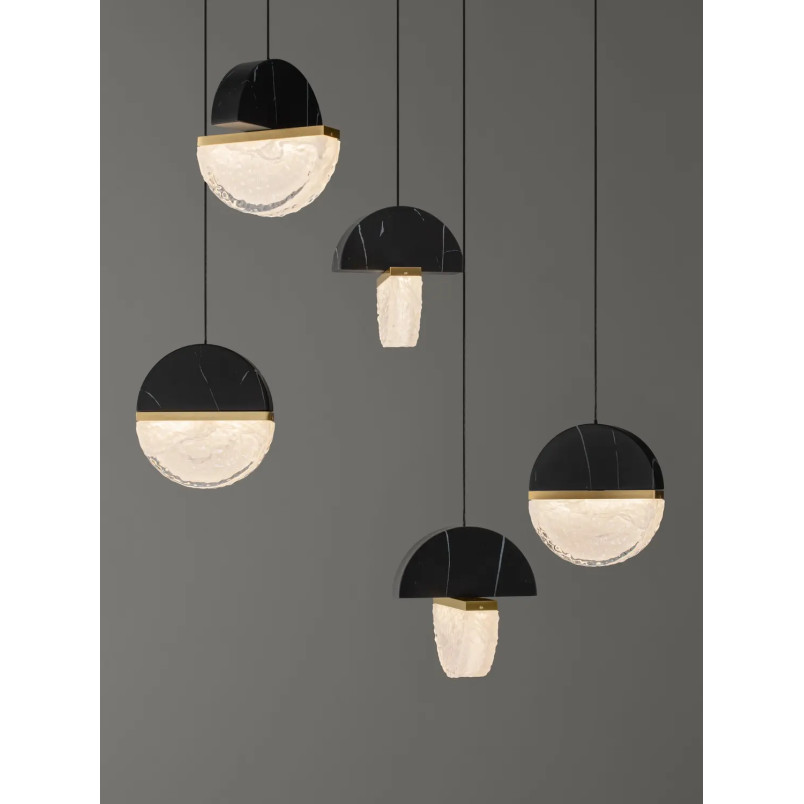 Lampa wisząca marmurowo-szklana Pianetti 105cm LED 3000K czarny marmur / złoty mosiądz / przeźroczysty
