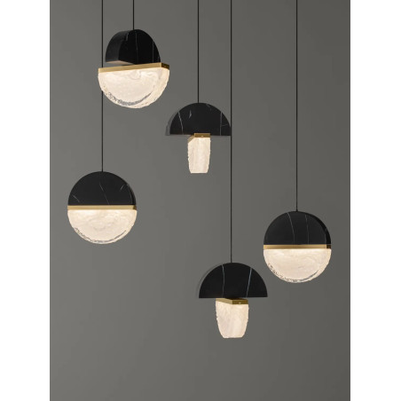 Lampa wisząca marmurowo-szklana Pianetti 105cm LED 3000K czarny marmur / złoty mosiądz / przeźroczysty
