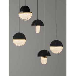 Lampa wisząca marmurowo-szklana Pianetti 105cm LED 2700K czarny marmur / złoty mosiądz / przeźroczysty