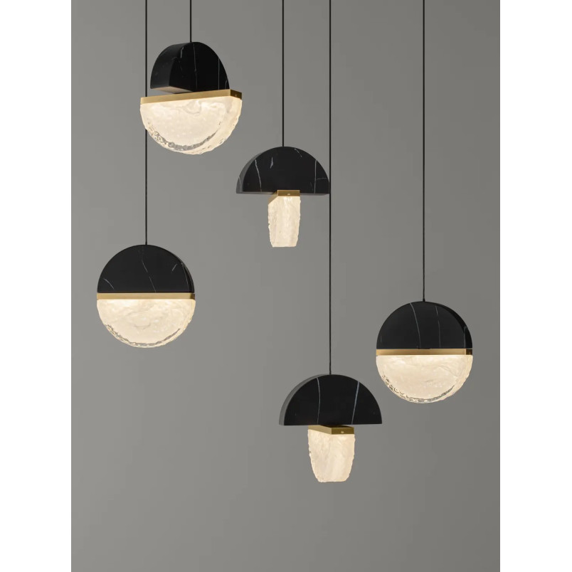 Lampa wisząca marmurowo-szklana Pianetti 105cm LED 2700K czarny marmur / złoty mosiądz / przeźroczysty