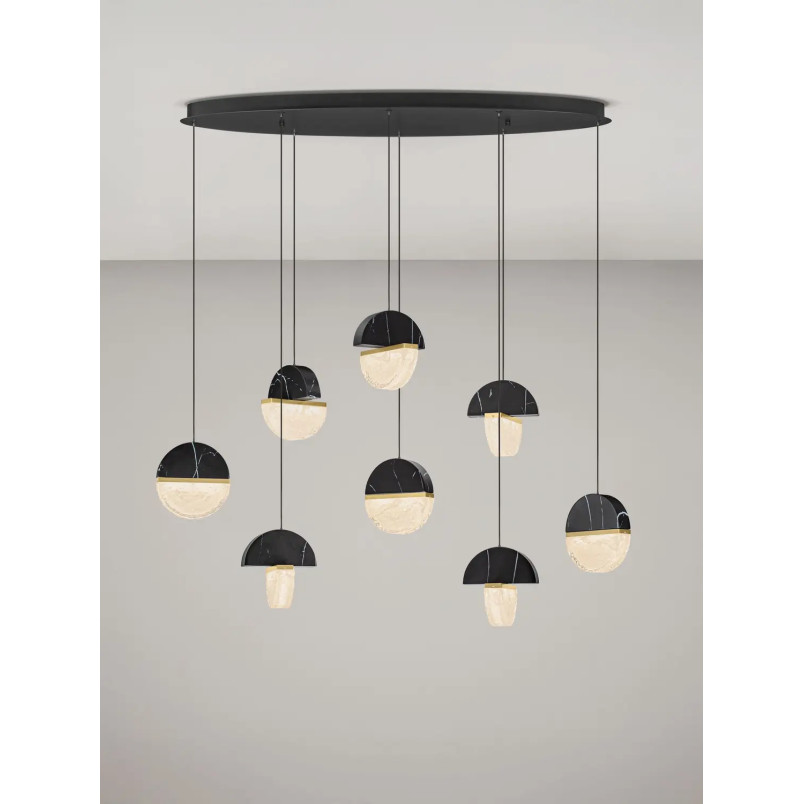 Lampa wisząca marmurowo-szklana Pianetti 105cm LED 2700K czarny marmur / złoty mosiądz / przeźroczysty
