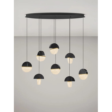 Lampa wisząca marmurowo-szklana Pianetti 105cm LED 2700K czarny marmur / złoty mosiądz / przeźroczysty